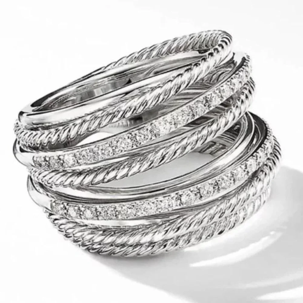 NEW MULTI LAYER 925 STERLING SILVER DIAMOND RING, CUTE RING, SHINY RING. - Picture 3 of 3
